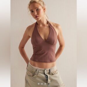 Free People Still Here Halter Cami Top Small Dusted Cocoa Nwt